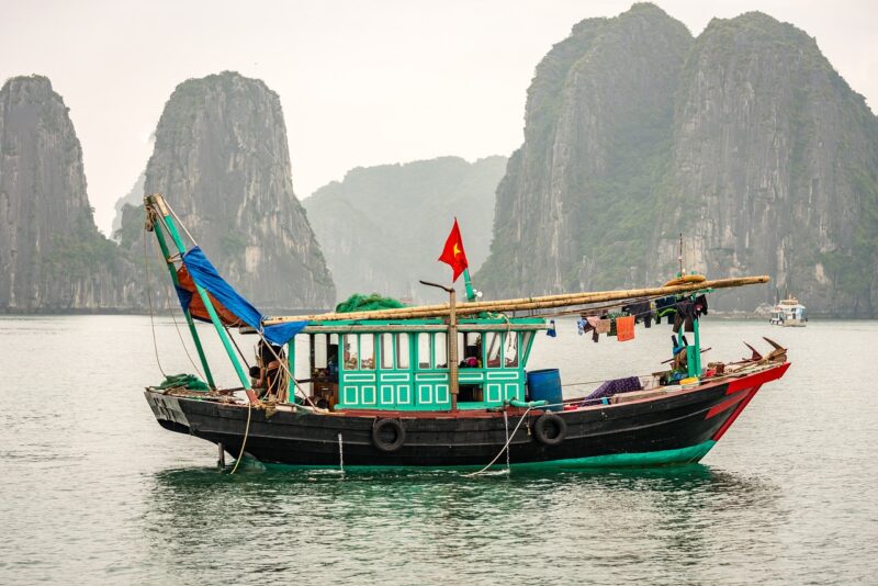 ha long bay, vietnam, junk boat