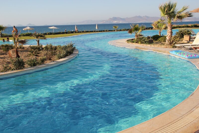 swimming pool near green trees during daytime