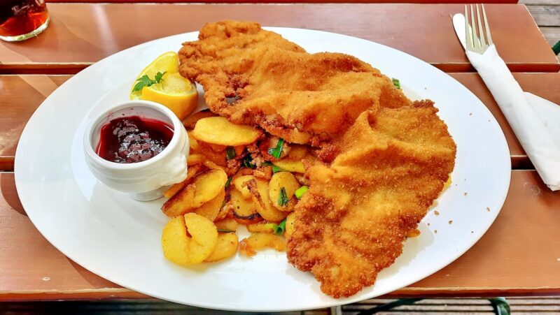 Weiner Schnitzel and lingoberry jam in Vienna.