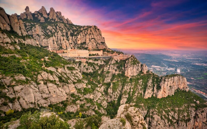 Barcelona mountains and sunset