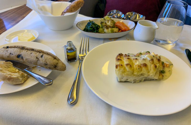 Cathay Pacific first-class dinner