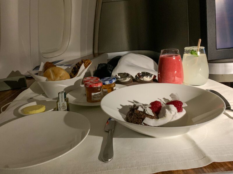 Cathay Pacific first-class breakfast