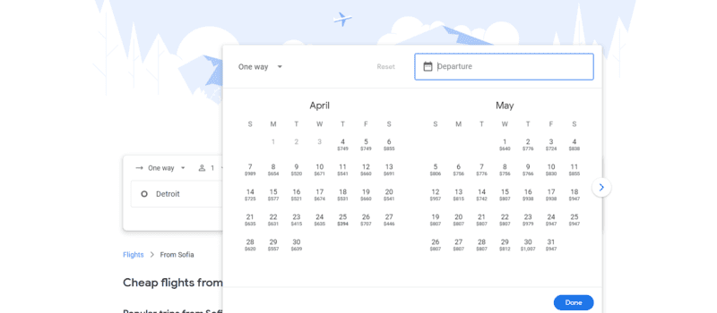 google flights calendar view