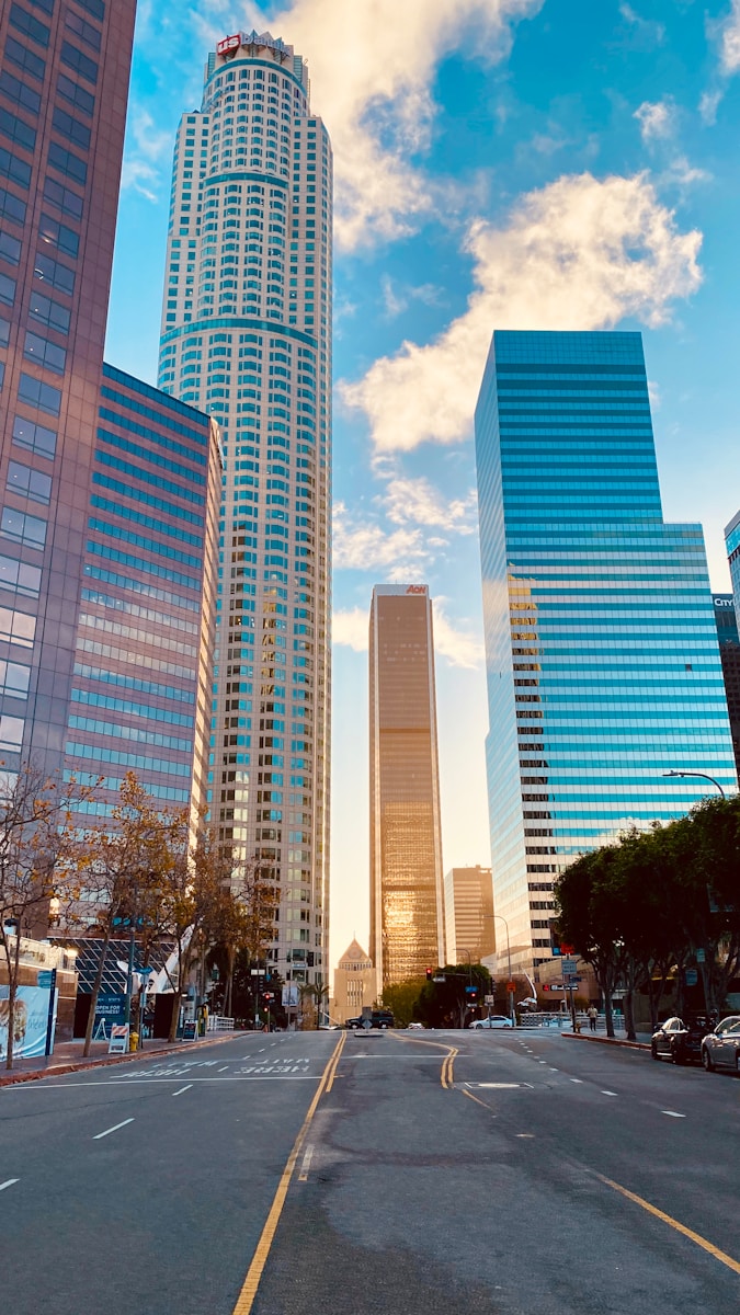 white and blue high rise building